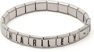 Harley-Davidson Women'S H-D Script Square Charm Stretch Bracelet, Silver