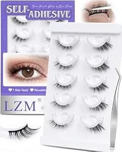 Self Adhesive Eyelashes Preglued Glueless - Half Eye Lashes 3/4 Corner Natural Pre Glued Eyelashes No Glue Needed Glueless Reusable Stick On False Strips Easy For Beginner By Lzm(14mm (a605)