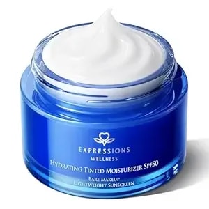 Expressions Tinted Moisturizer For Face, Tone-Up Cream With Niacinamide & 4 Types Of Hyaluronic Acid, Lightweight Daily Moisturizer & Primer, Natural No-Makeup Glow, Vegan, 1.76 Oz
