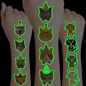 96 Pcs Super Cute Cat Cats Pet Pre-Cut Luminous Glow In The Dark Temporary Tattoos For Kids Themed Birthday Party Supplies Favors Decorations 8 Sheets Fake Tattoo Stickers Gifts For Boys Girls Rewards