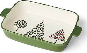 Kate Spade New York Evergreen Rectangular Scallop Baking Dish, Christmas, Festive Kitchen Decor