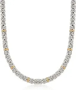 Ross-Simons Sterling Silver And 14kt Yellow Gold Byzantine Station Necklace