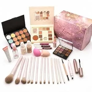 All In One Makeup Kit For Women & Beginners, Essential Full Makeup Set With Eyeshadow Palette, Lip Gloss, Foundation, Brushes – Makeup Gift Set For Teens & Girls, Great Value Starter Kit