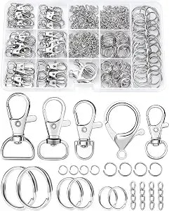 325pcs Fiveizero Keychain Making Kit - Silver Keychain Clips With Key Rings - Included Lobster Claw Clasp, Swivel Snap Hook, Jump Rings & Extender Chain For Crafts, Diy Projects & Purse Making Supplies