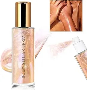 Hosaily Body Glitter Spray, Moisturizing Bronze Body Shimmer Luminizer Glow Illuminator Quick-Drying And Non-Sticky Liquid Highlighter Spray For Face Hair Glitter, 60ml -Rose Gold