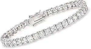 Ross-Simons 16.00 Ct. T.W. Princess-Cut Cz Tennis Bracelet In Sterling Silver