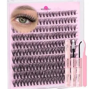 Moonkali Natural Lash Clusters Kit, D Curl, 30d, 10-18mm Wispy Lashes - Includes Lash Glue Bond And Seal, Includes Eyelash Tweezers, Individual Cluster Lashes, Individual Cluster Eyelash Extensions