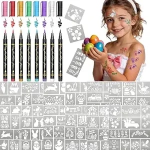 145pcs Easter Face Paint Stencils With 8 Body Markers, Temporary Tattoo Stencils For Kids & Adults, Face & Body Painting Set For Easter Party Favors, Gifts & Decorations
