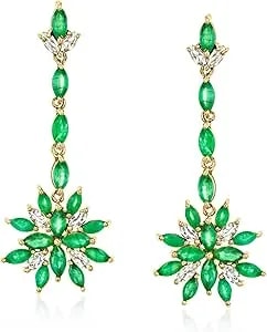 Ross-Simons 3.00 Ct. T.W. Emerald And 1.00 Ct. T.W. White Topaz Drop Earrings In 18kt Gold Over Sterling