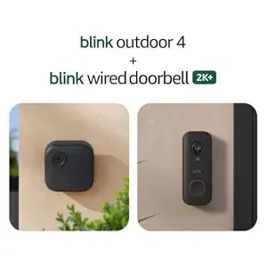 Blink Outdoor 4 And Wired Doorbell 2k+ (Newest Model) — Two-Year Battery 1080p Cameras And 2k Hardwired Doorbell. Sync Module Core Included — 3 Cameras + Doorbell (Black)