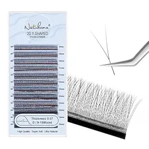 2d Y Shape Lash Extensions Easy Fan Russian Volume Y Eyelash C/D Curl 0.07mm Natural Y Shaped 12 Rows Premade Eye Lashes Supply(Black,0.07d,9-15mm)