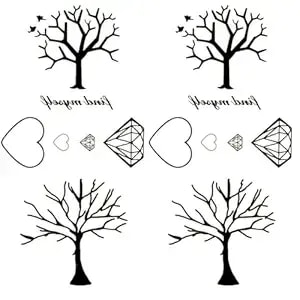 2 Sheets Tree & Diamond Temporary Tattoos For Adults, Tree Heart Diamond "Find Myself" Quote Fake Tattoo Stickers, Waterproof Long Lasting Body Art For Arm Wrist