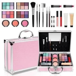 Makeup Kit For Teen Girls, Complete Cosmetic Set With Eyeshadow Palette, Lipstick, Blush, Lip Gloss, Brushes, Gifts For Christmas Thanksgiving Pink