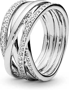 Pandora Sparkling & Polished Lines Entwined Ring - Sterling Silver Ring For Women - Gift For Her - Sterling Silver With Clear Cubic Zirconia - Size 5