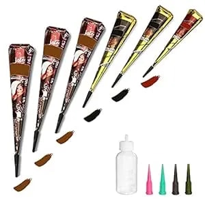 Temporary Tattoos Kit, 6pcs Semi Permanent Tattoo Paste Cones, India Body Diy Art Painting For Women Men Teens, Summer Trend Hand Plaste With 3 Colors(1pc Bottle,4pcs Nozzles)20pcs Adhesive Stencil