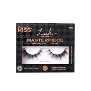 Kiss Lash Couture Masterpiece Hand-Woven Faux Mink False Eyelashes, Style ‘Avant-Garde’, 12mm, Easy To Apply, Reusable, Vegan, Cruelty Free, 1 Pair Strip Lashes