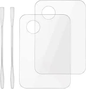 Acrylic Cosmetic Makeup Palette, Makeup Mixing Tray With Makeup Spatula Metal Mirror For Beauty Salon Color Cream Liquid Foundation Mixing Palette (2 Pcs Transparent Palettes)