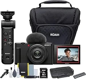 Sony Zv-1f Vlog Camera For Content Creators And Vloggers (Black) Bundle With Gp-vpt3 Multi-Function Bluetooth Shooting Grip, Holster Camera Case, And Otg Dual Slot Sd Card Reader (4 Items)