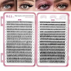 Wlf Lash Clusters, 640 Pcs 2 Style 30d+40d Natural Cluster Lashes Individual Lashes D Curl Eyelashes Cluster Extensions Diy Wispy Fluffy Clusters Eyelash Extensions False Eyelashes(mix9-16 Mm)