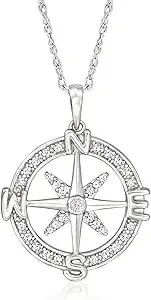 Ross-Simons 0.20 Ct. T.W. Diamond Compass Pendant Necklace In Sterling Silver. 18 Inches