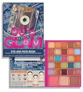 Bellapierre 90s Glam Face & Eye Book Palette - 25 Eyeshadow Shades With Blush, Bronzer, & Highlighter - Non-Toxic & Paraben Free - Vegan & Cruelty-Free