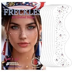 8 Pcs Red White And Blue Usa Glitter Freckles, 4th Of July Accessories, Glitter Freckles Face Tattoo For Independence Day 250 Anniversary Memorial Day Veterans Day