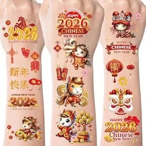 Chinese New Year Temporary Tattoos, 240 Pcs 2026 Lunar New Year Tattoo Stickers, Horse Years Party Decorations For Chinese Spring Festival Party Favors Supplies Gifts