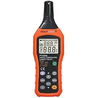 pt6508 Temperature Humidity Meter - Wet Bulb For Indoor/Outdoor - Digital Thermometer Hygrometer Monitor With Ambient, Dew Point, Min, Max, Data Hold, Lcd Backlight