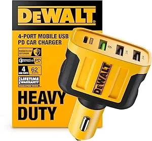 Dewalt Heavy Duty 4 Port Usb C Car Charger Multiport, Fast 60w Usb Cigarette Lighter Adapter, Pd Type C Multi Car Phone Charger, Cell Phone Automobile Chargers Compatible Iphone 17/16/15 Samsung
