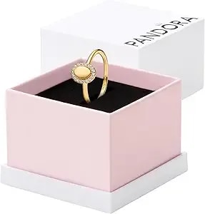 Pandora-Engravable Oval Halo Ring-Gold Plated-Size 48-With Gift Box