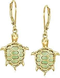 Ross-Simons Jade Turtle Drop Earrings In 18kt Gold Over Sterling