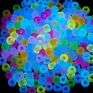 1000pcs Glow In The Dark Hair Kandi Pony Beads Bulk For Bracelet Making Kit - Acrylic ,9 Color,6x9mm, Large Hole,For Necklace Friendship Making,For Hair Braids Key Chain