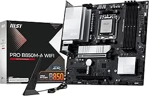 Msi Pro b850m-A Wifi Motherboard, Matx - Supports Amd Ryzen 9000/8000 / 7000 Processors, am5 - ddr5 Memory Boost (8200+ Mt/S Oc), Pcie 5.0 x16 & 4.0 x4, M.2 gen5, Wi-Fi 7, 5g Lan