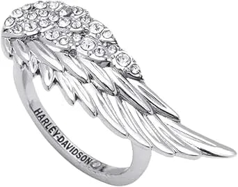 Harley-Davidson Women'S Crystal Stones Pave Wing Ring - Brass Silver Plated