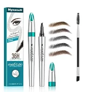 36h 4-Tip Waterproof Eyebrow Pencil, Professional Makeup Kit With Brush, 5 Natural Colors Available (2# Dark Brown)