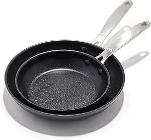 Oxo Enhanced 8" And 10" Frying Pan Skillet Set, Healthy Ceramic Nonstick, Pfas-Free, Stainless Steel Handle, Dishwasher Safe, Oven Safe, Black