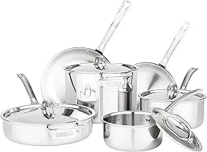 Viking Culinary 3-Ply Stainless Steel Cookware Set With Metal Lids, 10 Piece, Dishwasher, Oven Safe, Works On All Cooktops Including Induction,Silver