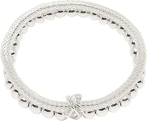 Nine West Women'S 2 Row Stretch Bracelet Silver Tone Crystal Pave