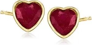 Ross-Simons 1.50 Ct. T.W. Ruby Heart Stud Earrings In 18kt Gold Over Sterling