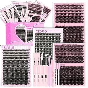 Yiduo 4 Styles Lash Clusters Kit 60d+80d+100d+150d Volume Clusters Lashes Extensions Kit With 2 X Bond And Seal 10-18mm Wispy D Curvature Full Individual Eyelash Extensions Kit Diy At Home Easily
