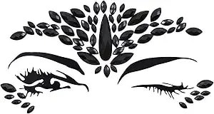 Black Face Jewels Halloween Face Tattoo Sticker Self Adhesive Crystal Face Gems Stick On Festival Halloween Makeup Tattoos Party Decorations Body Glitter Mermaid Eyebrow Body Jewels(Black)
