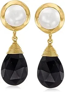 Ross-Simons 7.5-8mm Cultured Pearl And Gemstone Drop Earrings In 18kt Gold Over Sterling