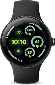 Google Pixel Watch 3 (45mm) 2024 Model - Android Smartwatch, Heart Rate Tracking, Fitbit Advanced Running, Fitness Insights, 24-Hour Battery - Matte Black Aluminum Case - Obsidian Band - Wi-Fi