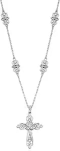 Ross-Simons 0.25 Ct. T.W. Diamond Openwork Cross Necklace In Sterling Silver