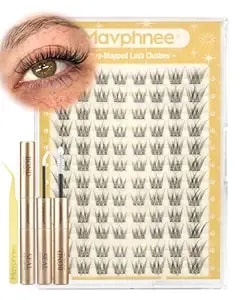 Natural Lash Clusters Kit 8-12mm Cat Eye Lash Extension Kit Pre-Mapped Cluster Eyelash Extensions Kit C Curl Eyelash Clusters So Easy & Quick Diy Lash Kit With Lash Glue And Applicator