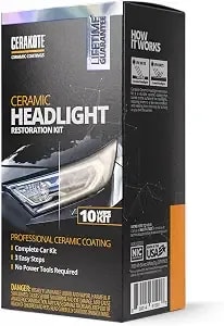 Cerakote® Ceramic Headlight Restoration Kit, No Power Tools, 10 Wipe Kit - Restores Clouded, Yellowed Headlights, Ceramic Uv Protection, 3-Step Wipe System, No Power Tools Needed