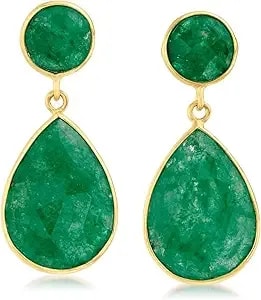 Ross-Simons 22.20 Ct. T.W. Emerald Drop Earrings In 18kt Gold Over Sterling