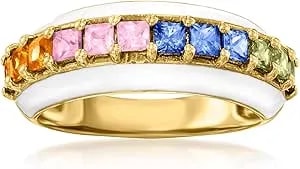 Ross-Simons 1.30 Ct. T.W. Multicolored Sapphire Ring With White Enamel In 18kt Gold Over Sterling