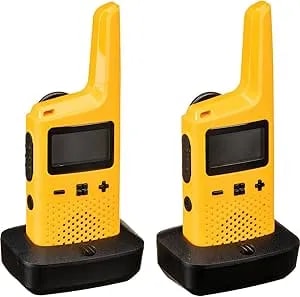 Motorola Solutions, Portable Frs, t380, Talkabout, Two-Way Radios, Rechargeable, W/ Charging Dock, 22 Channel, 25 Mile, Yellow, 2 Pack