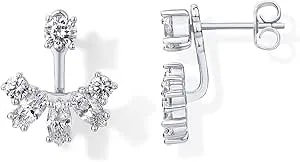 Pavoi 14k Gold Plated Cubic Zirconia Earrings Jacket For Women - Sterling Silver Posts Dainty Cz Front And Back Double Studs - Statement Ear Jacket Earrings For Women